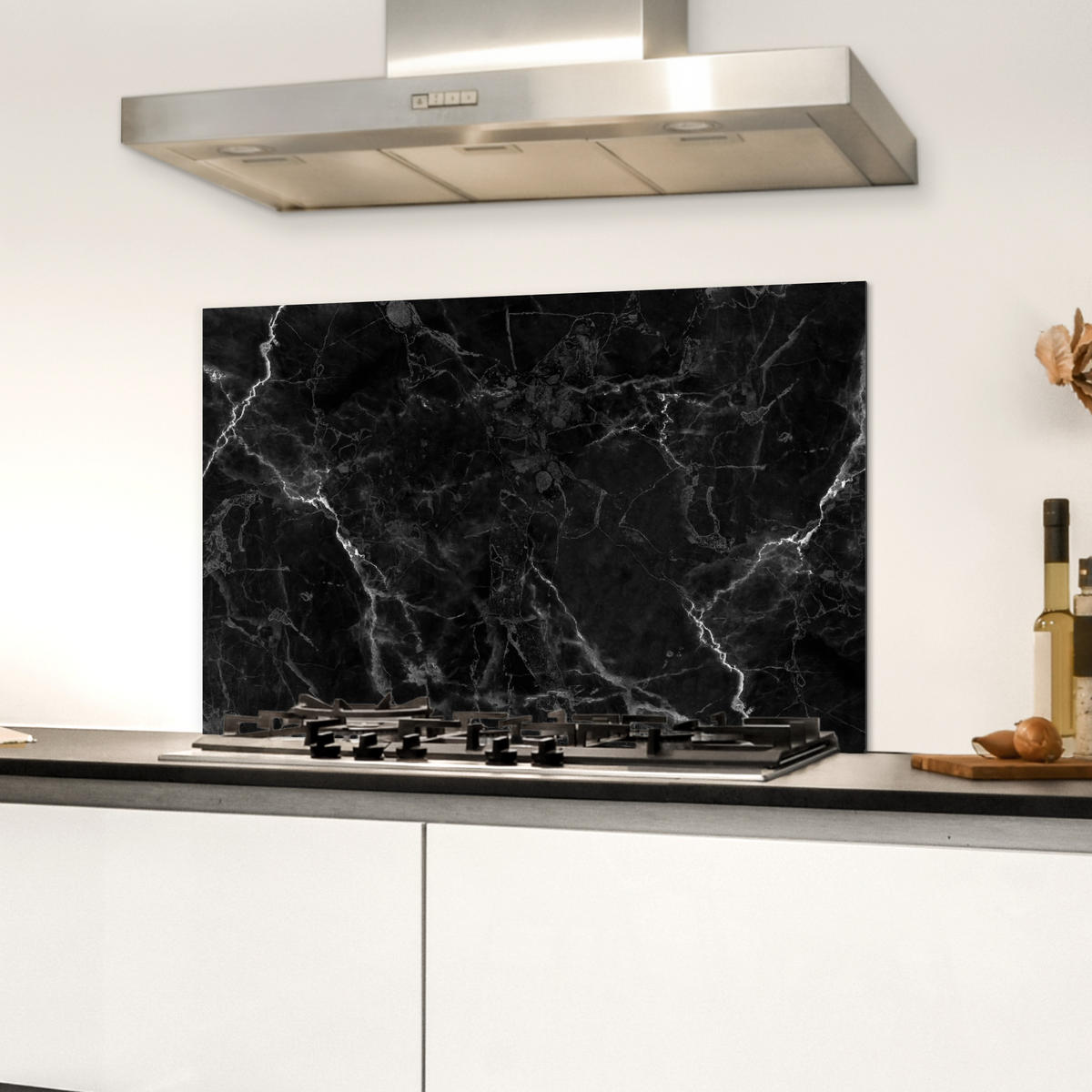 SPRITZSCHUTZ KÜCHE Marmor - Schwarz - Weiß - Textur - Marmoroptik 60x40 cm - Silberfarben, Metall (60/0.3/40cm) - MuchoWow