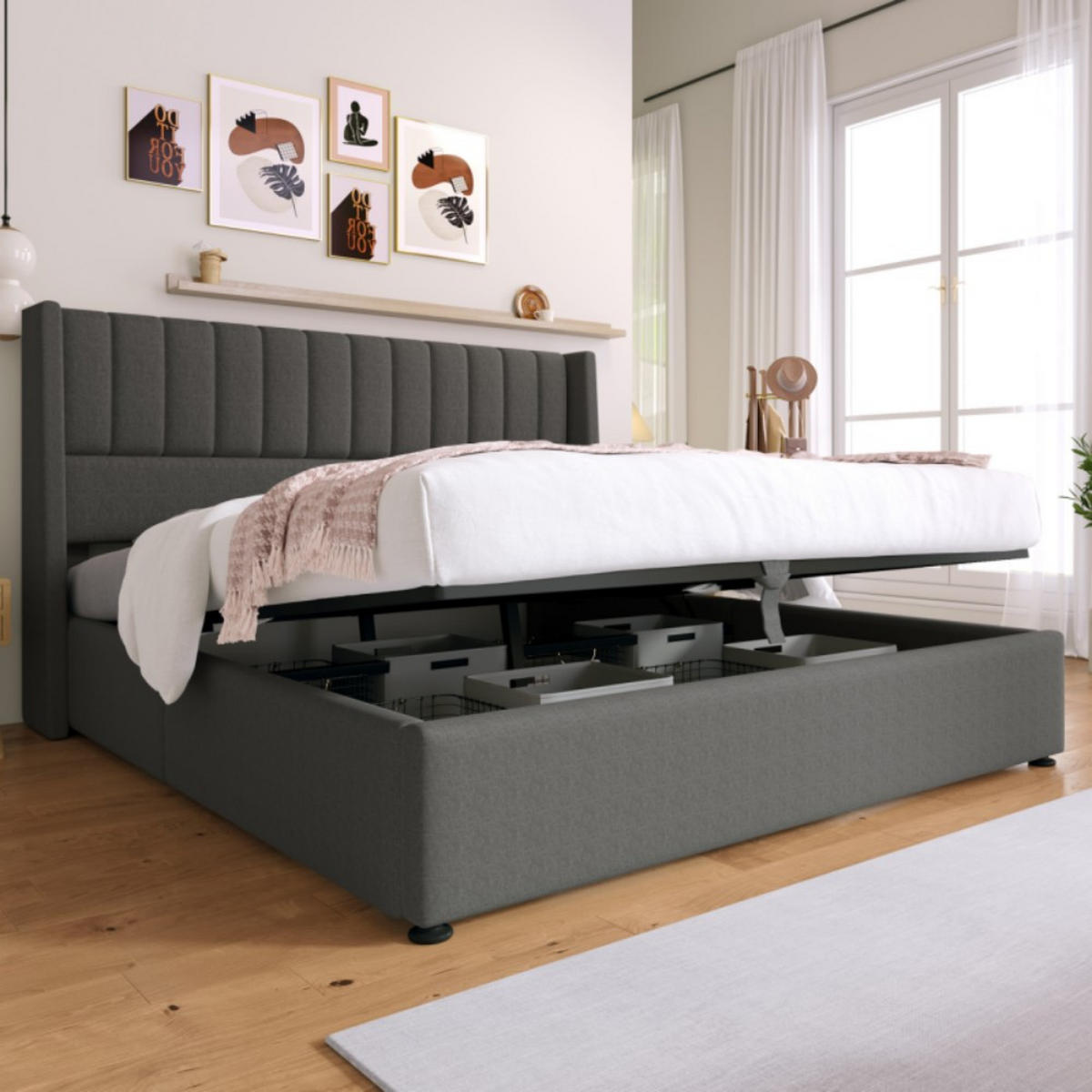 POLSTERBETT 140/200 cm in Grau Leinen - Grau, Holz/Textil (140/200cm) - KOMHTOM