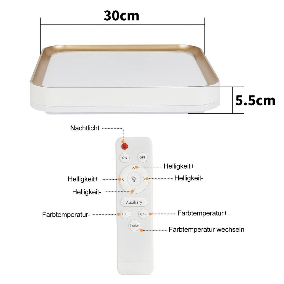 LED-DECKENLEUCHTE Artemis 30/30/6cm - Weiß, Kunststoff (30/30/6cm) - ZMH