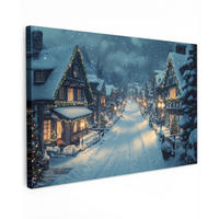 LEINWANDBILD Weihnachtsdorf - Weihnachten - Schnee - Winter Wohnzimmer Groß 120x80 cm - Dunkelblau, Textil (120/80cm) - MuchoWow