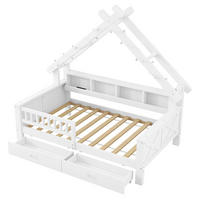 HAUSBETT 90/200 cm Weiß mit LED, Stauraum und Schubladen - Weiß, Holz (90/200cm) - MIVRAY