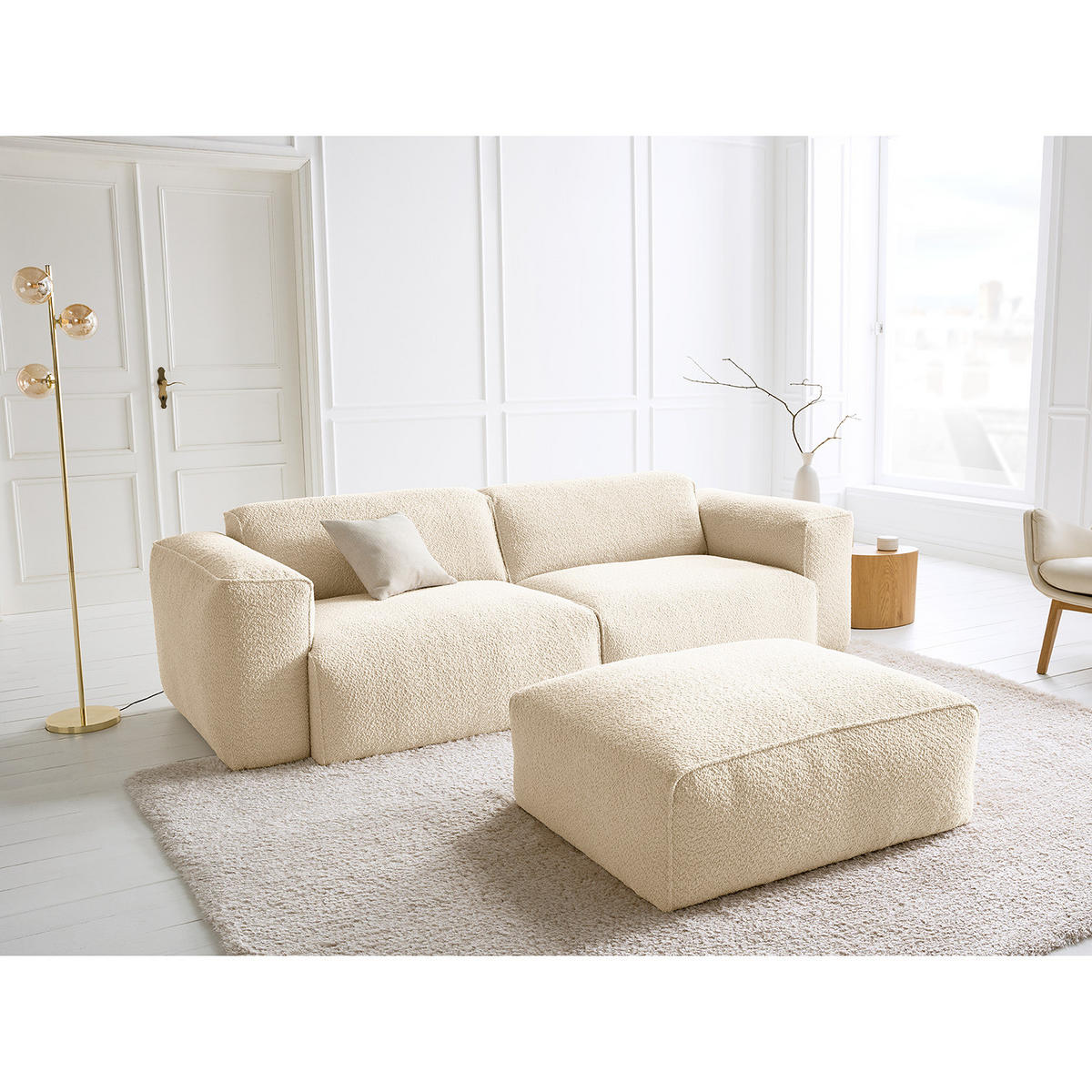 POLSTERHOCKER - Beige/Schwarz, Kunststoff/Textil (81/38/100cm) - home24