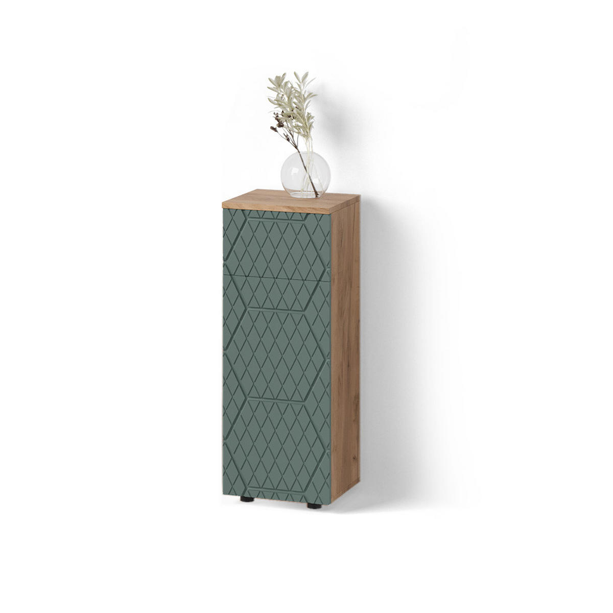 MIDISCHRANK Ronco Grün/Goldkraft Eiche 30 x 81 cm mit 1 Schublade, 2 Fächer, Badezimmer - Grün, Holzwerkstoff (30/81/30cm) - Livinity®