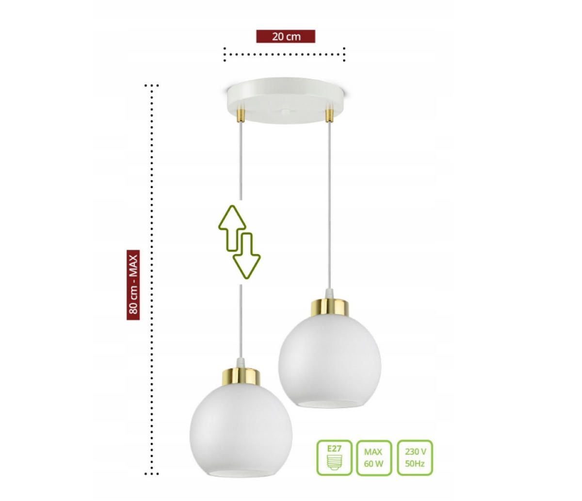 PENDELLEUCHTE GOLDGLAS - Goldfarben/Weiß, Glas/Metall (30/30/80cm) - kiki design