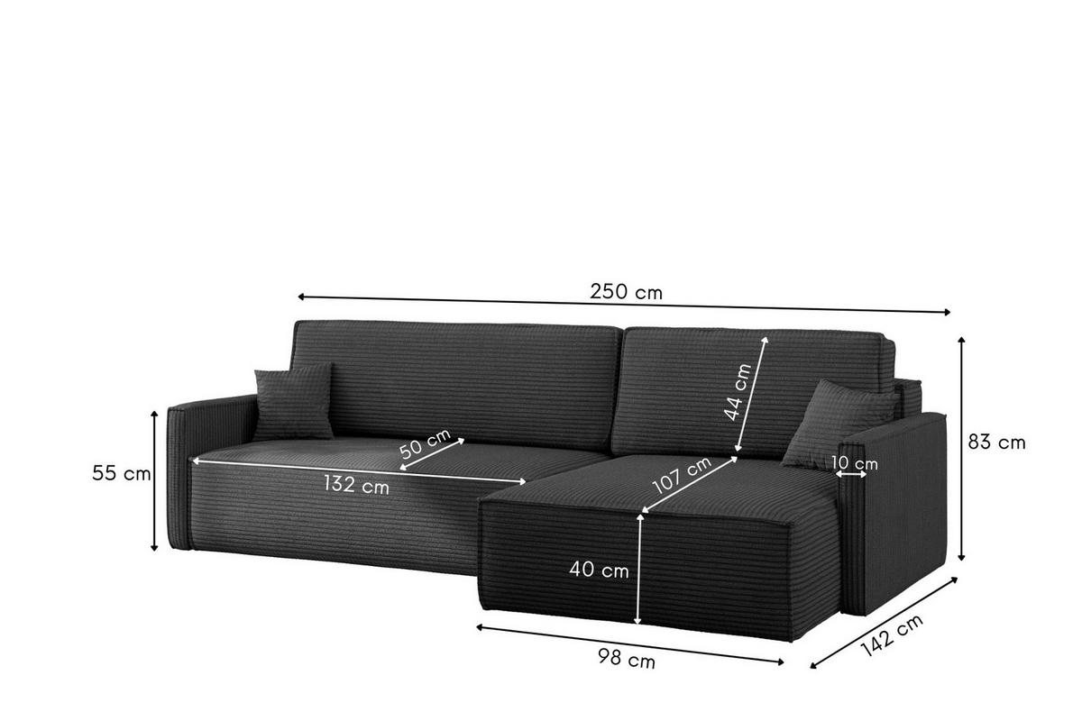 SCHLAFSOFA Carlos, Ecksofa L-Form mit schlaffunktion und bettkasten Stoff Poso Graphit Rechts - Graphitfarben, Holz (250/83/142cm) - Kaiser Möbel
