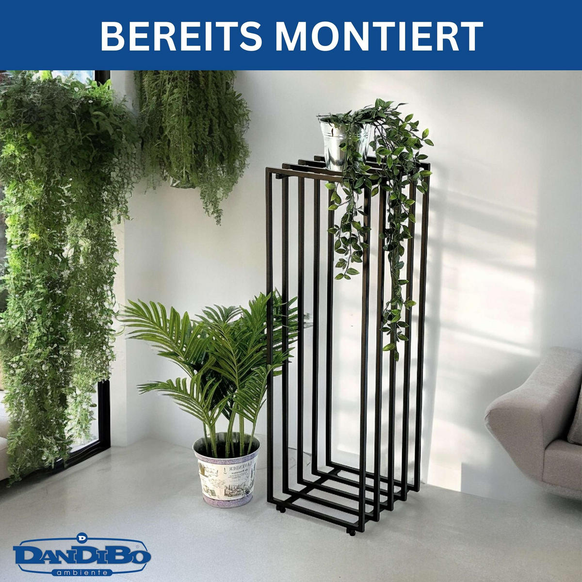 BLUMENSTÄNDER Metall Schwarz Eckig 96609 - Schwarz, Metall (30/92/30cm) - DanDiBo