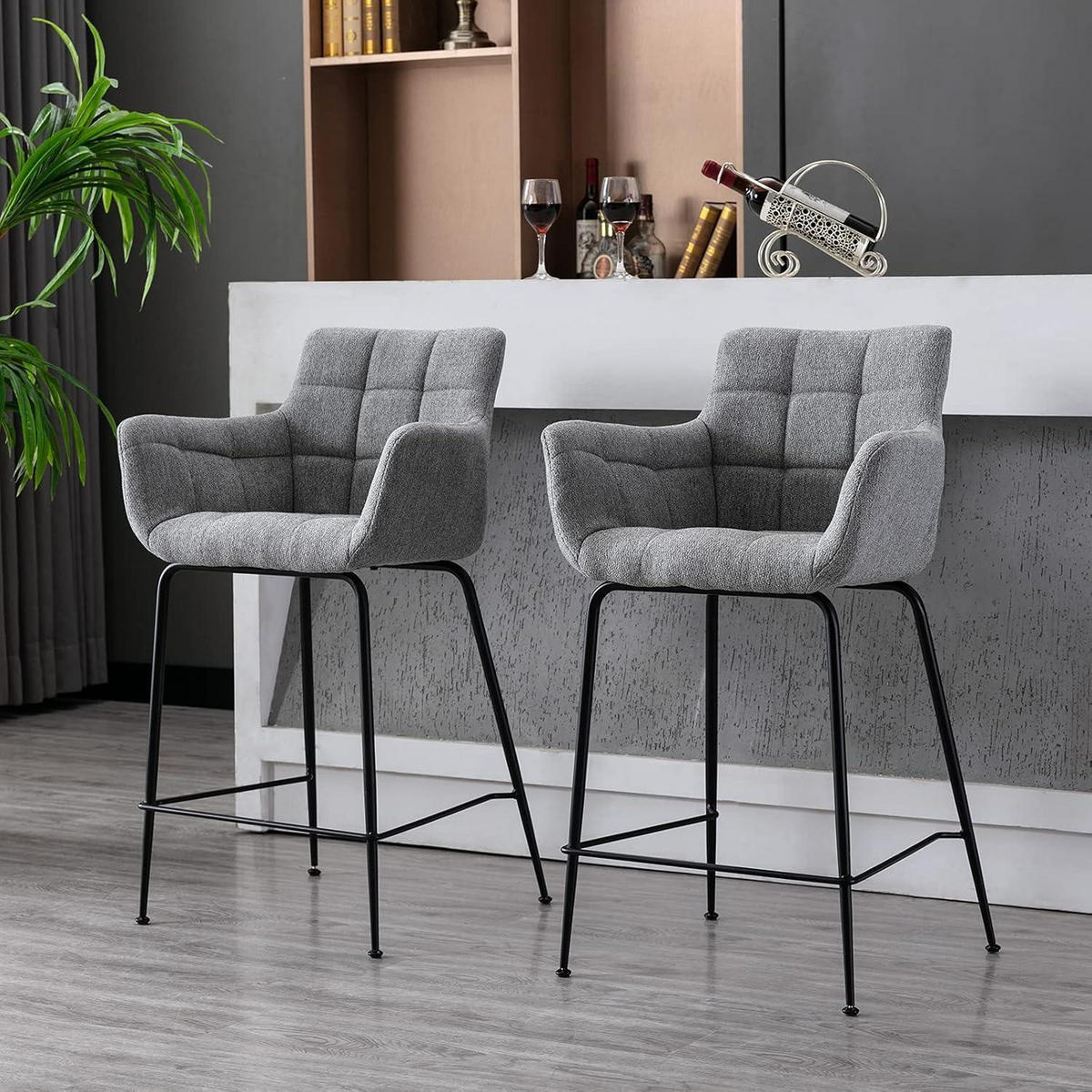 BARHOCKER 4er Set Grau mit Steppdesign und Metallfüßen - Grau, Textil (50/93.5/55cm)