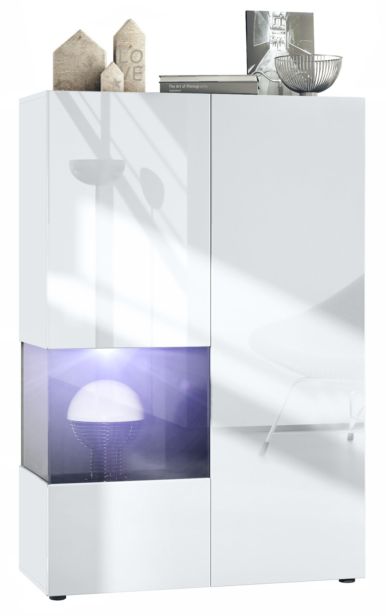 Vladon Vitrine Schwarz Hochglanz 91.5x136.5x37 cm