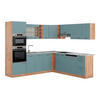 ECKKÜCHE R-Line Blau-Grau/Goldkraft Eiche 237 x 247 cm, AP Marmor - Eiche Wotan/Blaugrau, Holzwerkstoff (247/81.6/60cm) - Vicco