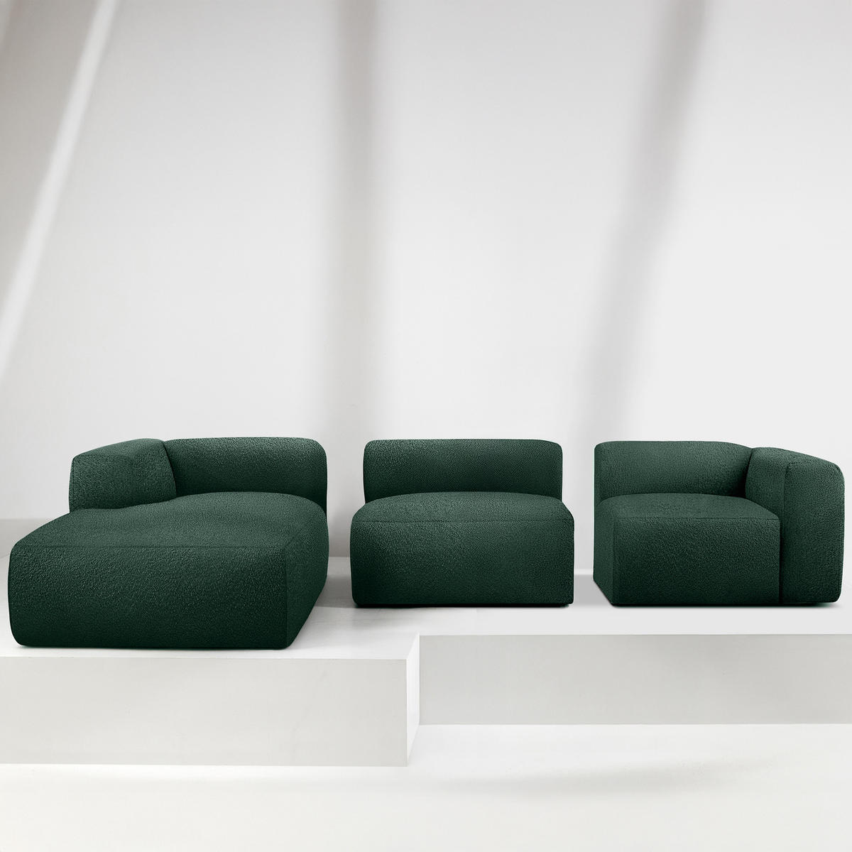 ECKSOFA LINKS BUFFO, Dunkelgrün - Dunkelgrün, Holz/Holzwerkstoff (285/176cm) - KONSIMO®