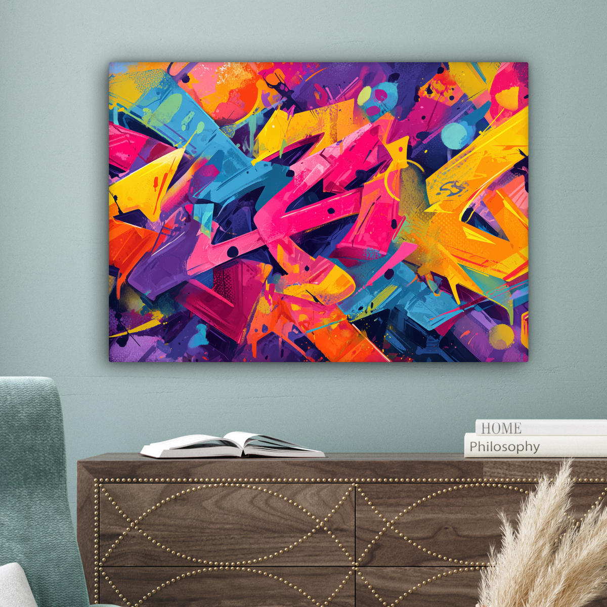 LEINWANDBILD Abstrakt - Formen - Farbenfroh Wandbilder 80x60 cm - Magenta, Textil (80/60cm) - MuchoWow