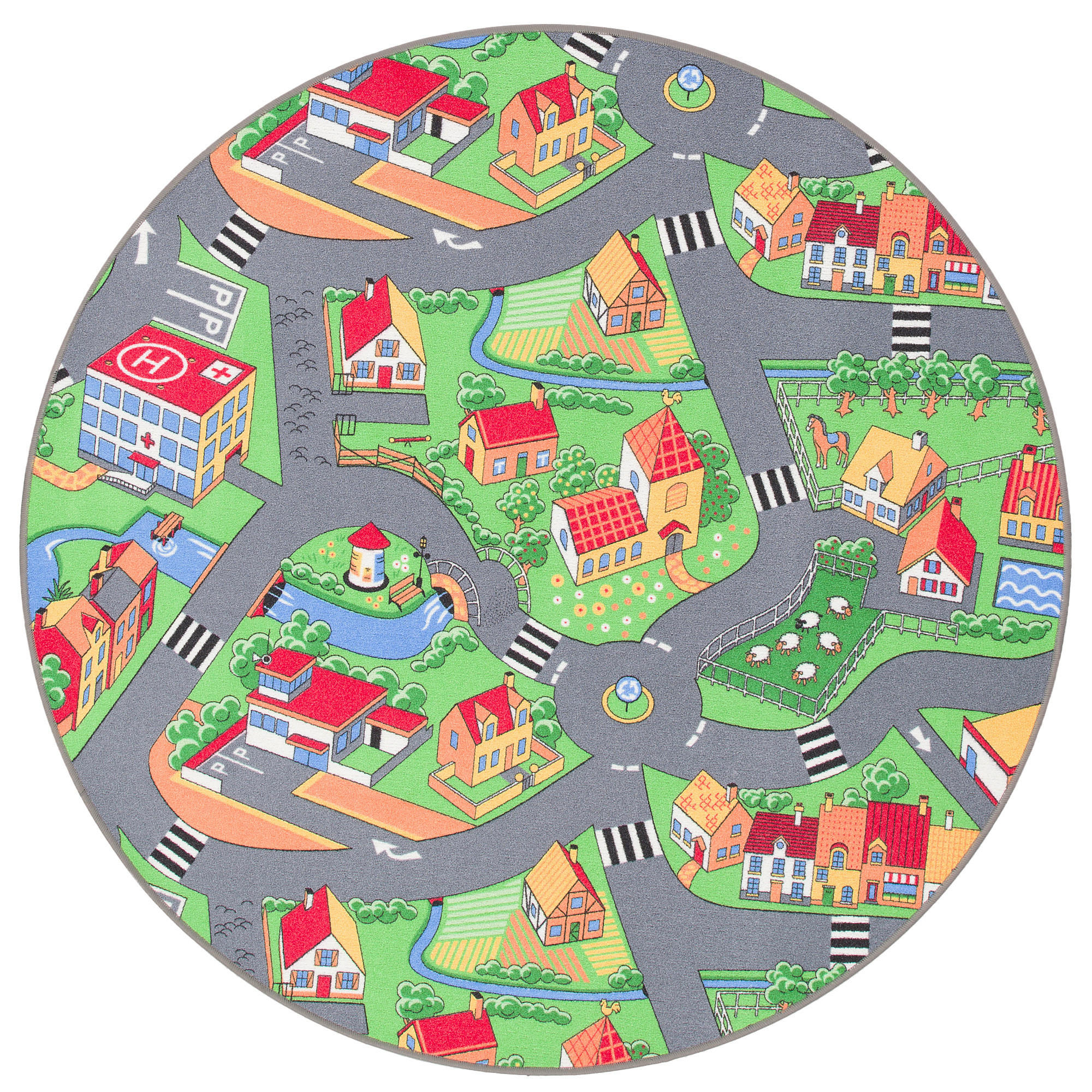 KINDER SPIEL TEPPICH LITTLE VILLAGE RUND - Multicolor, Textil (100/100cm) - Snapstyle