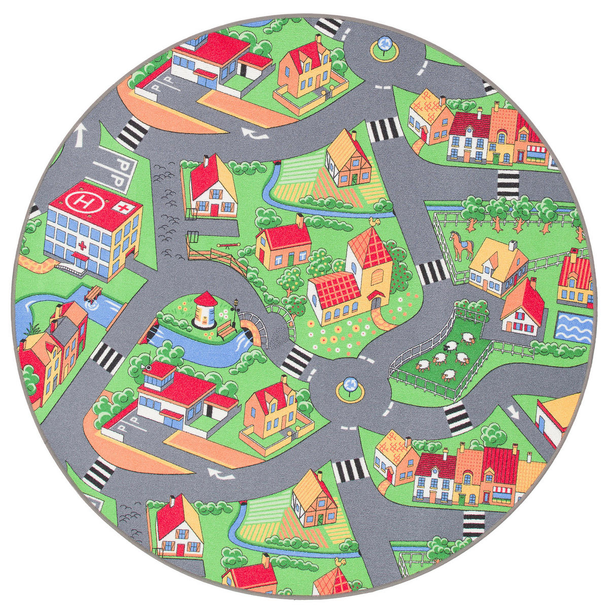 KINDER SPIEL TEPPICH LITTLE VILLAGE RUND - Multicolor, Textil (100/100cm) - Snapstyle