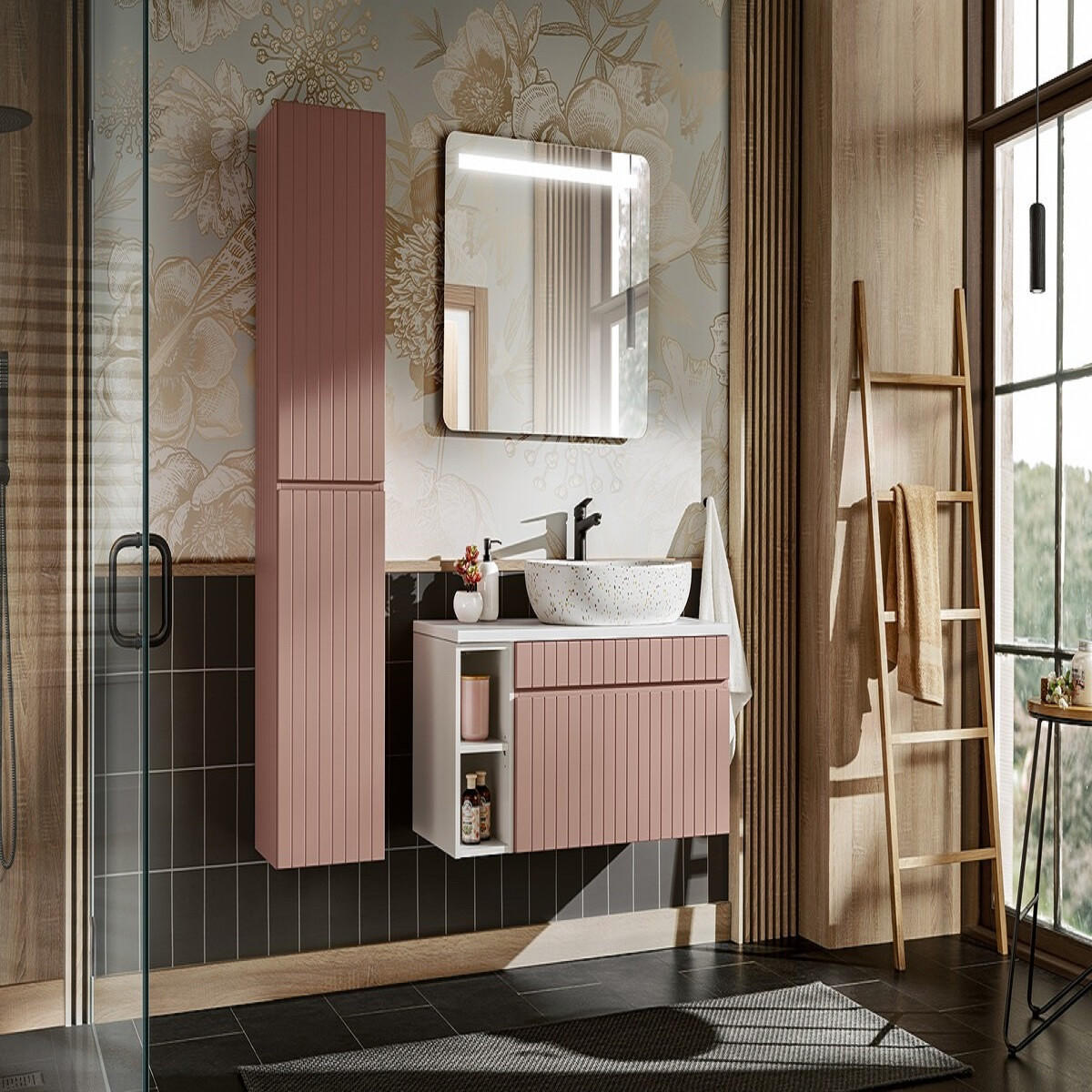 Milaros Markt Badmöbel-Set Rosa, Weiß 100x160x46 cm