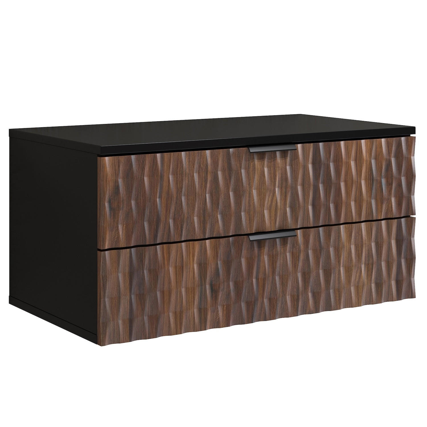 WASCHBECKENUNTERSCHRANK Java 2 Schubladen Walnuss Braun mit Schwarz - 81 x 48 x 40 cm - Eichefarben/Schwarz, Holz (81/40/48cm) - Badplaats