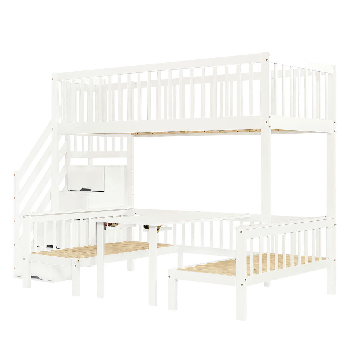HOCHBETT 90/200 & 120/200 cm aus Kiefer und MDF mit Stauraumtreppe und Klapptisch Weiß - Weiß, Holz (90/200cm) - Modenvie