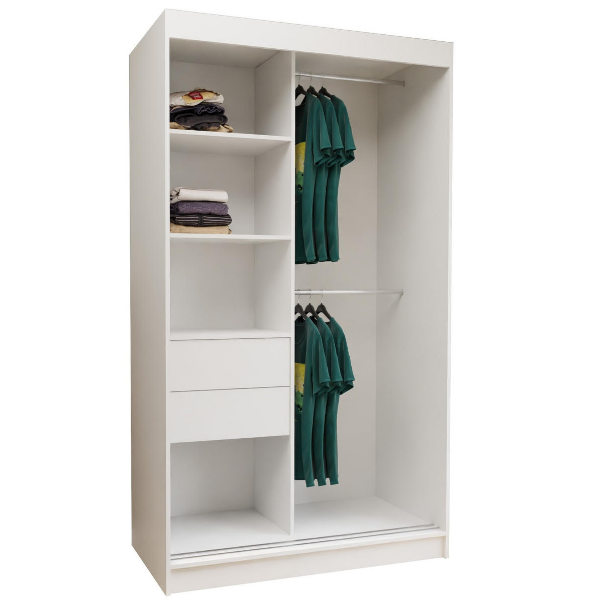 SCHWEBETÜRENSCHRANK Erika 120 cm mit Lamellen und Spiegel 2-türig, weiß, weiß, Lamelle Artisan - Weiß/Eiche Artisan, Kunststoff (120/216/51cm) - Margaret Hadas24