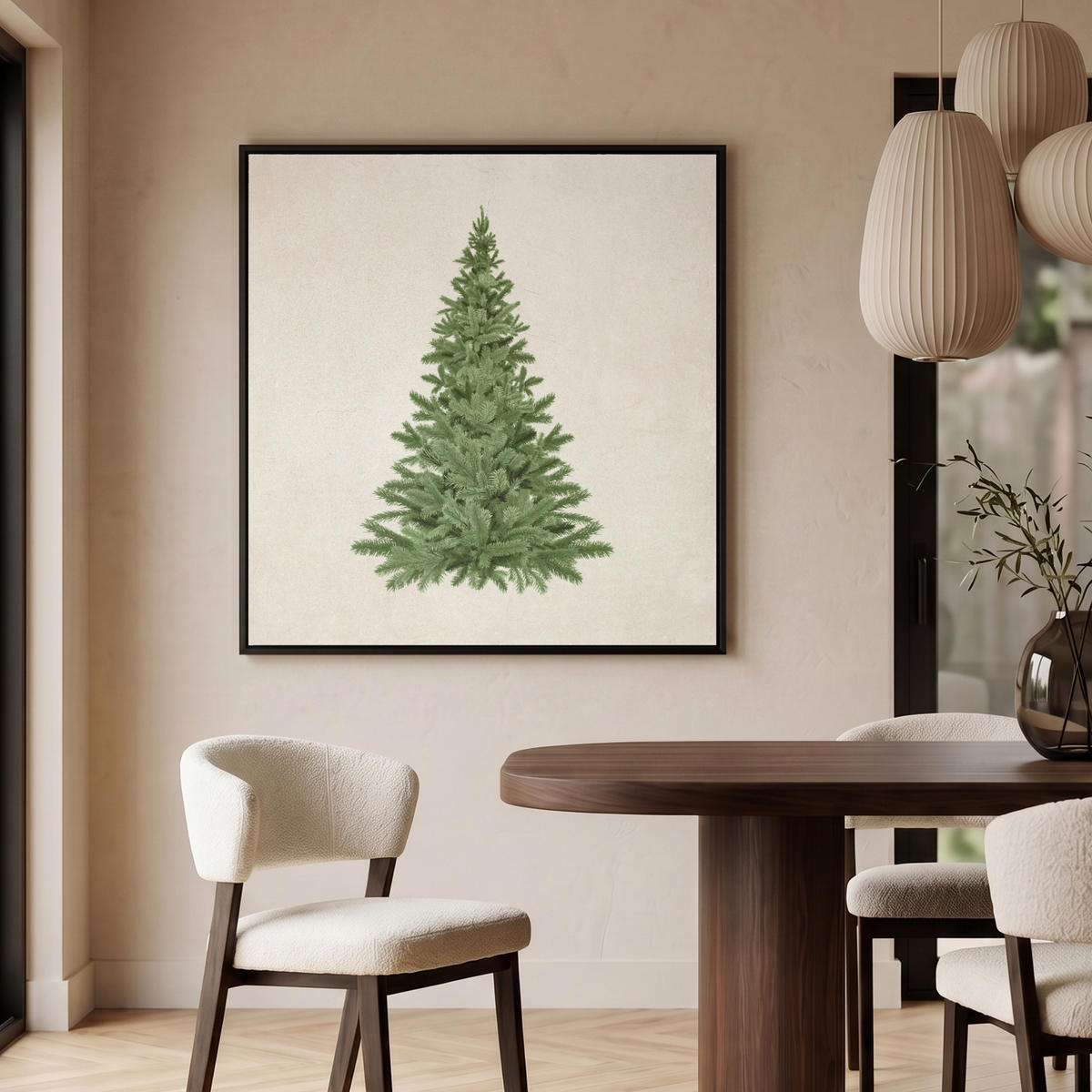 LEINWAND Bilder mit Rahmen - Weihnachtsbaum - Grün - Weihnachten - Feiertage - 90x90 - Olivgrün, Textil (90/90cm) - MuchoWow