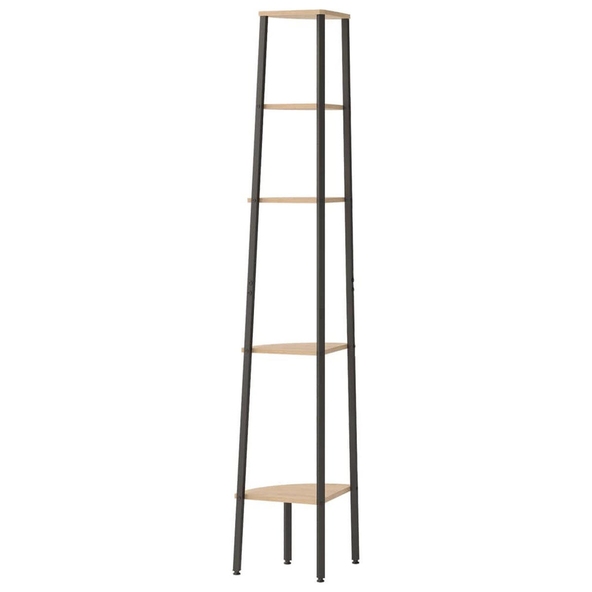 REGAL mit 5 Böden 45,5/31,5/180 cm für die Ecke aus Holzwerkstoff, Stahl Hellbraun, Schwarz - Hellbraun, Holz (45.5/180/31.5cm) - vidaXL