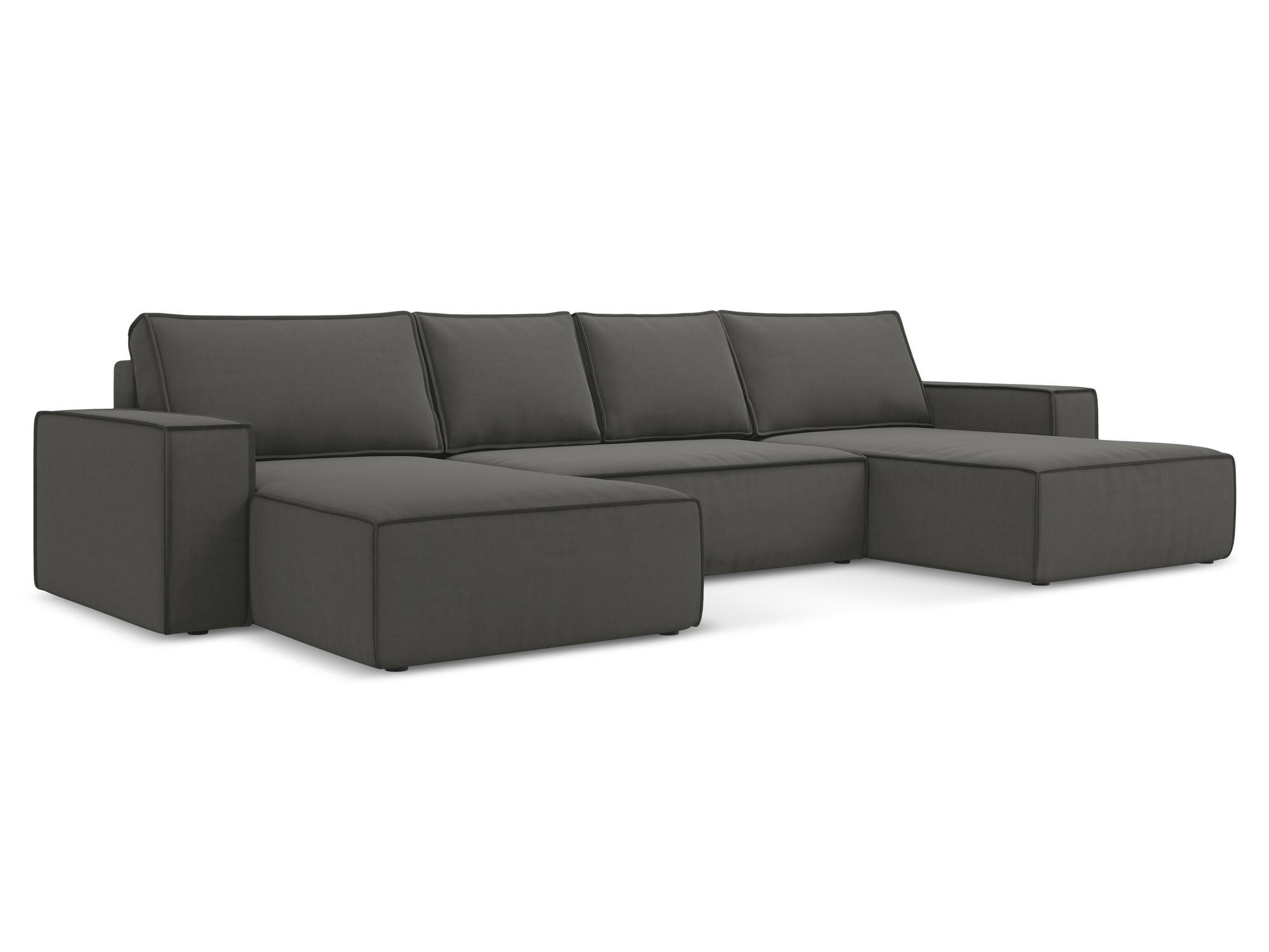 WOHNLANDSCHAFT Samt Stoff Grau - Dunkelgrau/Schwarz, Kunststoff/Textil (398/82/185cm) - Makamii