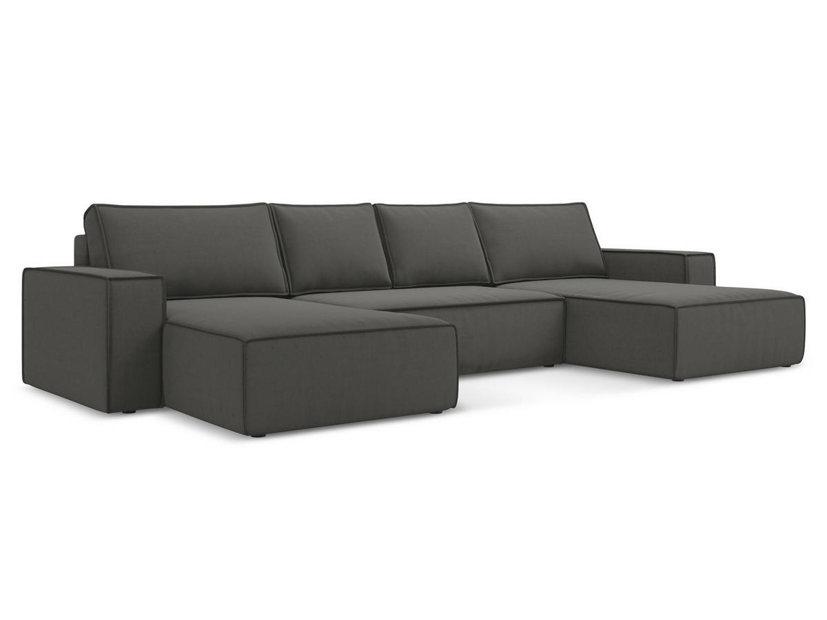 WOHNLANDSCHAFT Samt Stoff Grau - Dunkelgrau/Schwarz, Kunststoff/Textil (398/82/185cm) - Makamii