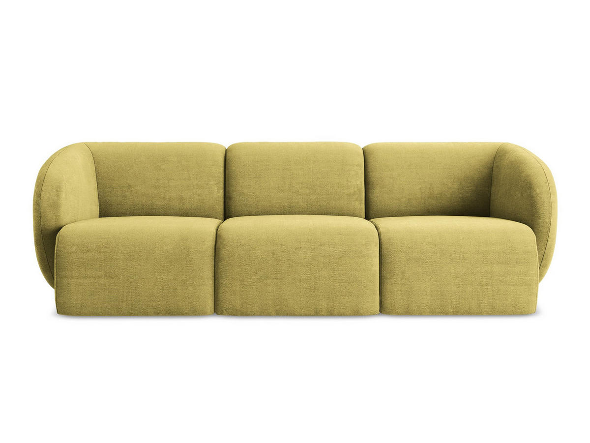 3-SITZER SOFA Chenille Stoff Grün - Limette/Schwarz, Holzwerkstoff/Kunststoff (244/75/94cm) - Makamii