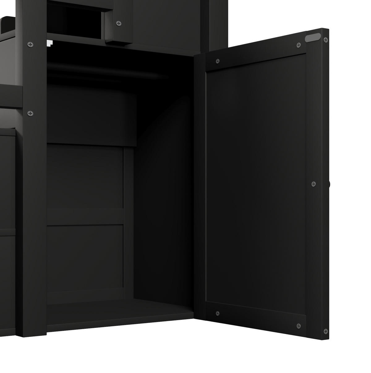 HOCHBETT aus MDF, Kiefer und Sperrholz 90x200 cm Schwarz mit LED-Beleuchtung, Stauraumtreppe und Kleiderschrank - Schwarz, Holzwerkstoff (90/200cm) - Modfu