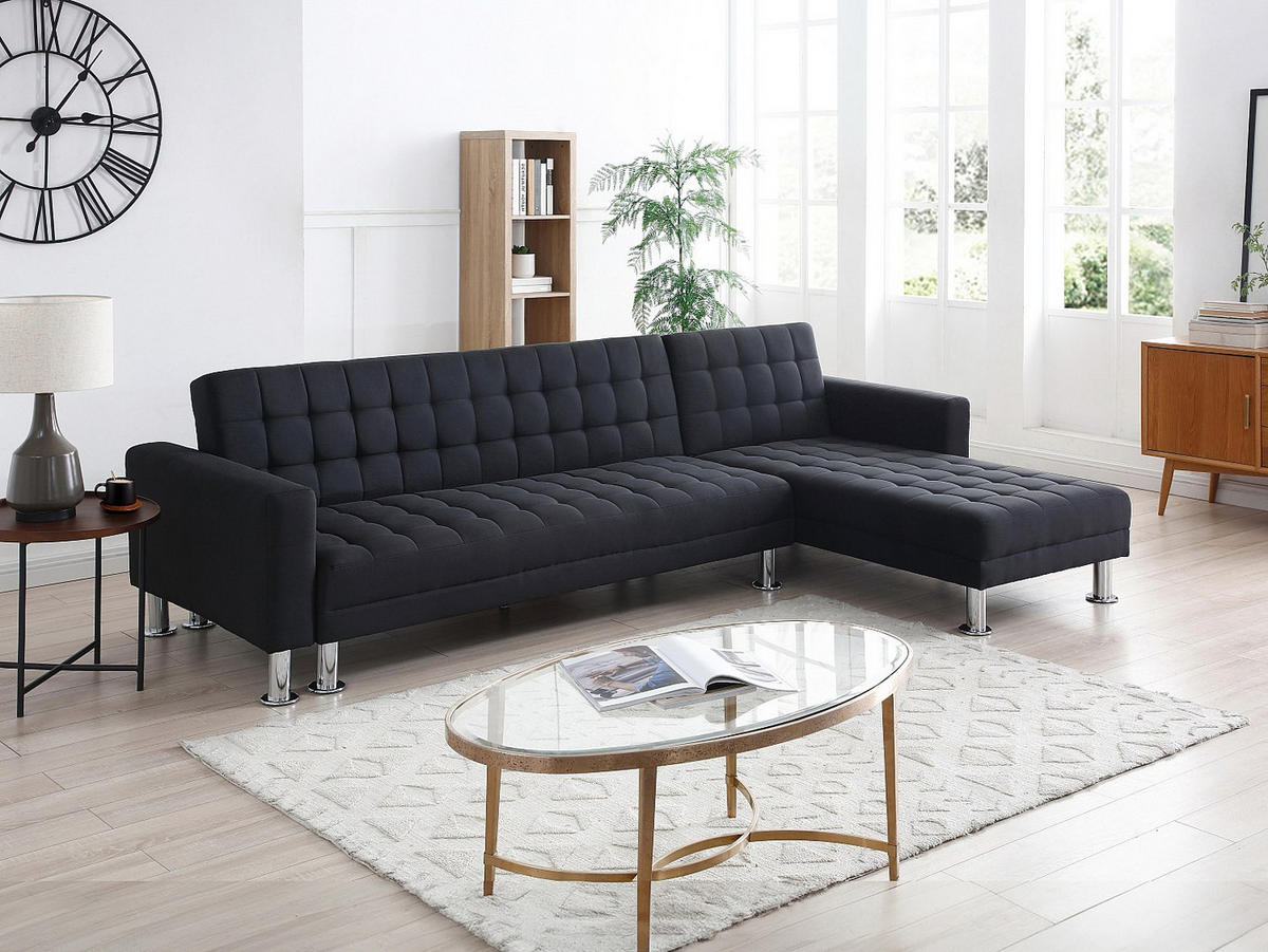 ECKSOFA mit Schlaffunktion - Ecke wechselbar - Stoff - Schwarz - WILLIS II - Schwarz, Textil (290/173cm) - Vente-Unique