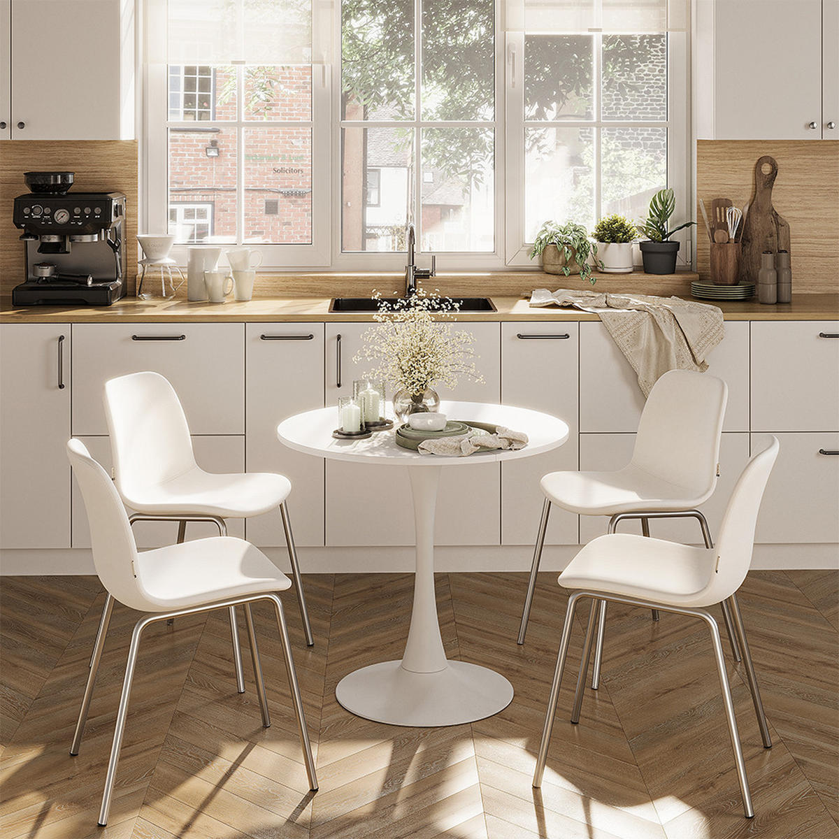 JEDILNA MIZA Carl Bela 80 x 80 cm - bela, leseni material (80/80/73cm) - Vicco