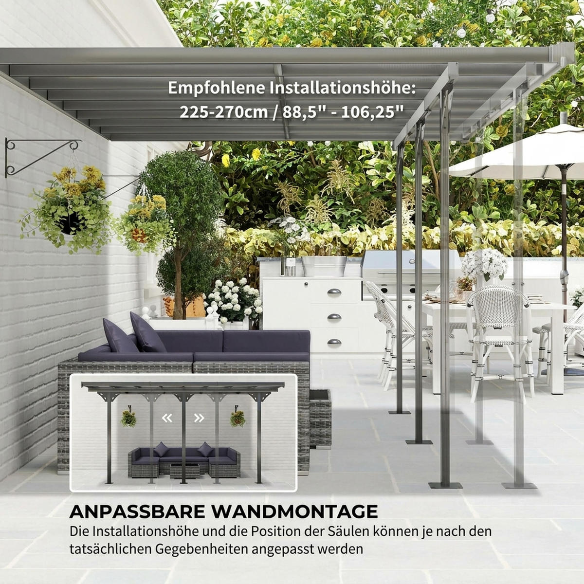 PERGOLA Pavillon Aluminium Grau - Grau, Metall (302/250/435cm) - Outsunny