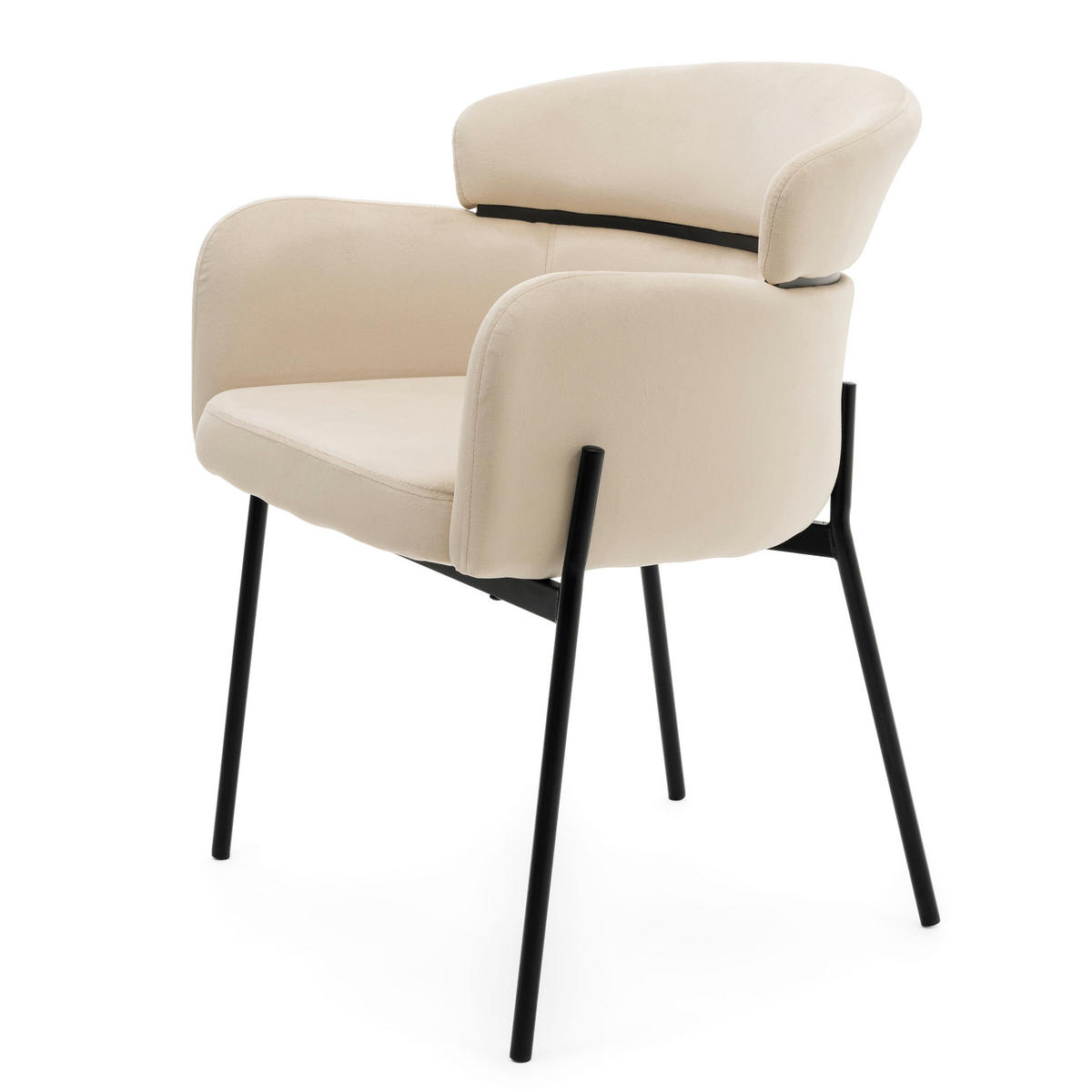 STUHL BOLZANO gepolsterter mit Steppung - beige - Samt Velour - Beige/Schwarz, Textil/Metall (62/80/61cm) - NEW HOME