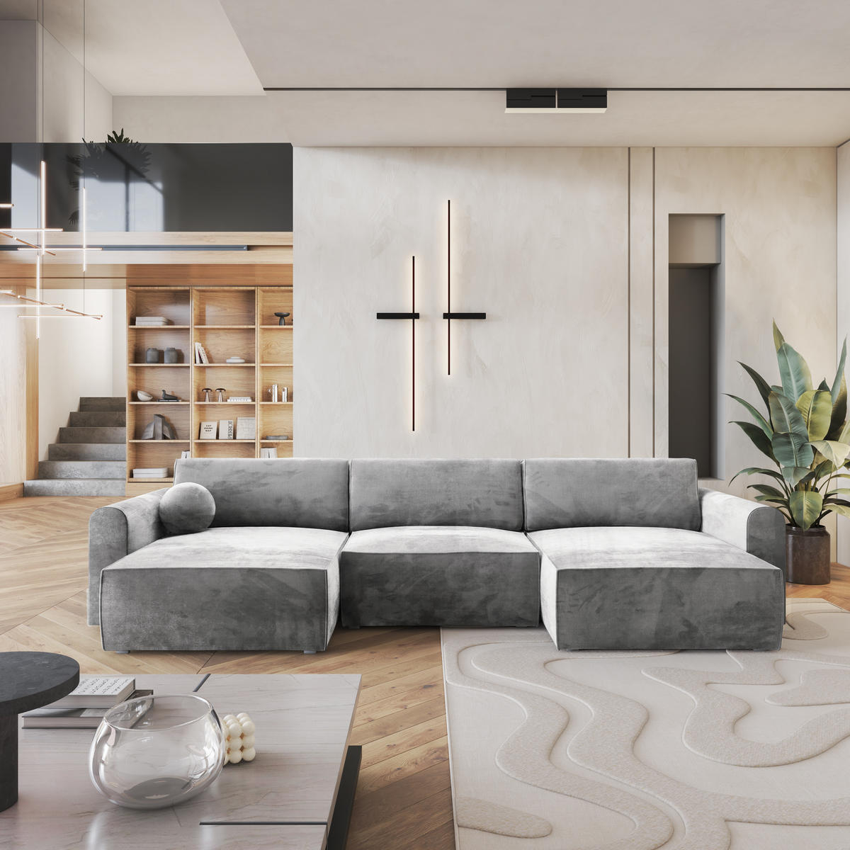 ROHOVÁ SEDAČKA FENTO světle šedá - šedá/světle šedá, dřevo/textil (347/148cm) - MASSENO