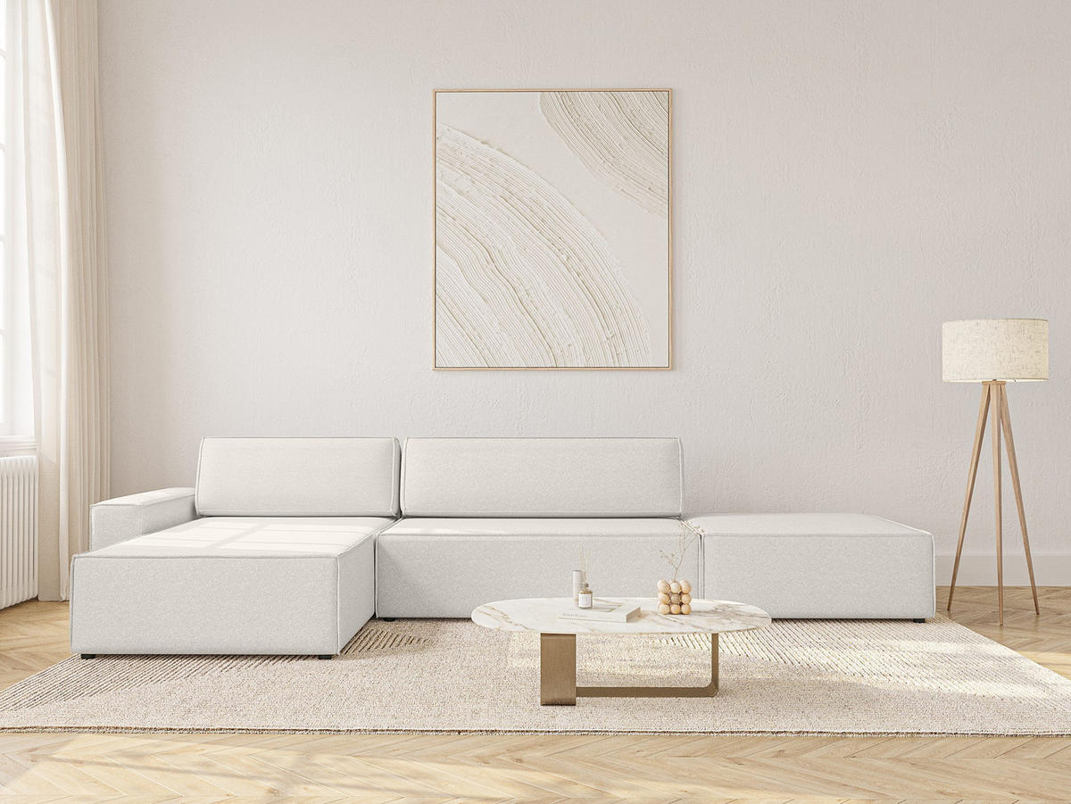 ECKSOFA Lummo La mit Schlaffunktion, Cremeweiß - Weiß, Textil (363/185cm) - Fedve