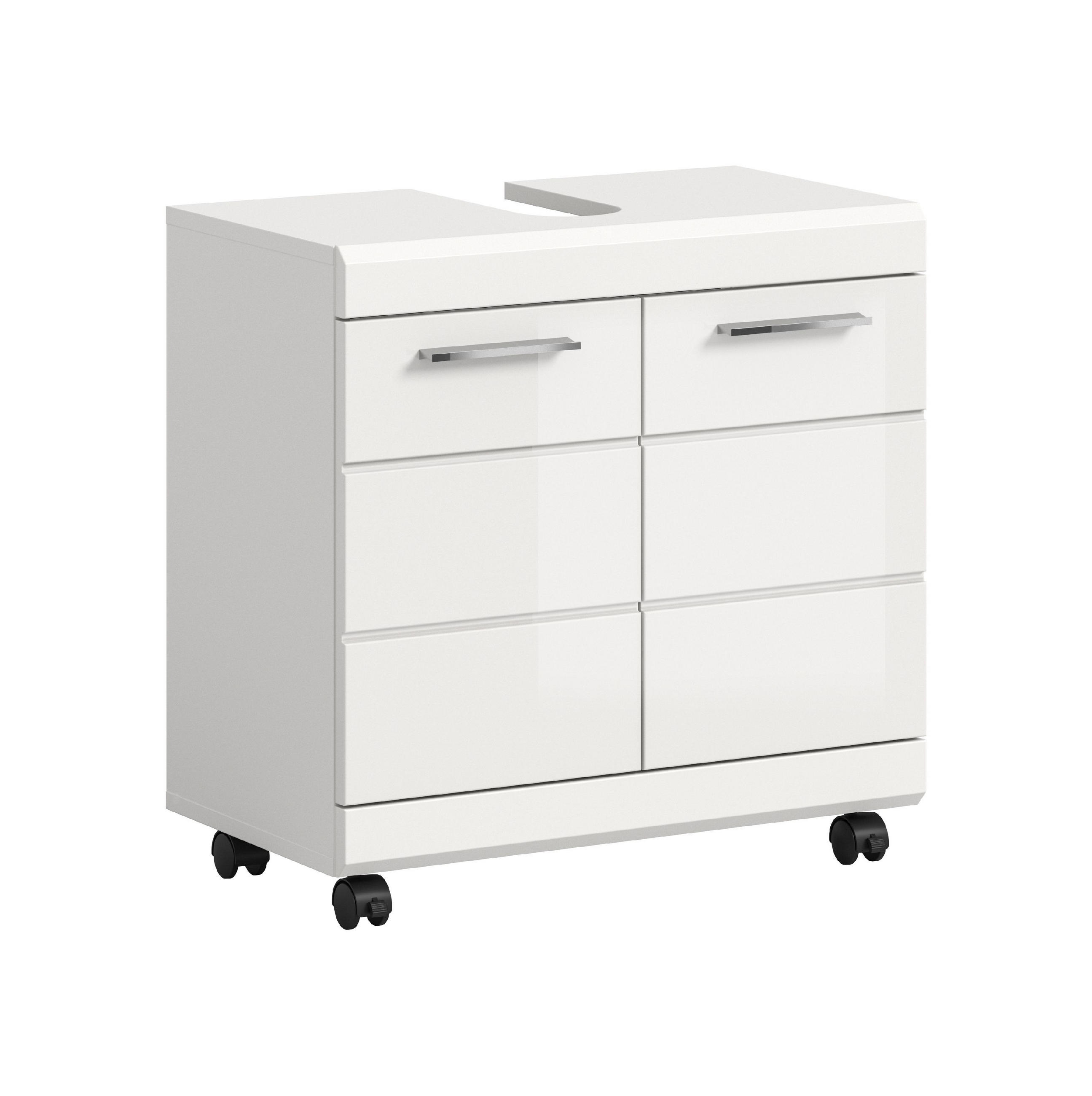 WASCHBECKENUNTERSCHRANK AUF ROLLEN Scout weiß hochglanz 60/34/60 cm - Weiß, Holzwerkstoff (60/60/34cm) - Xonox