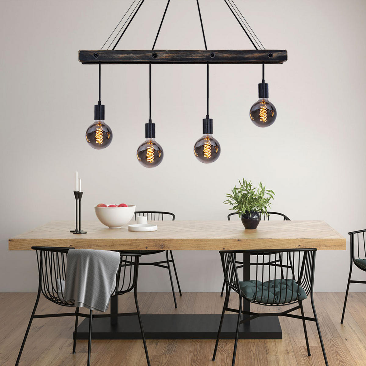 HÄNGELEUCHTE Metall Holz Schwarz matt - Schwarz, Holz (90/9/120cm) - Globo Lighting