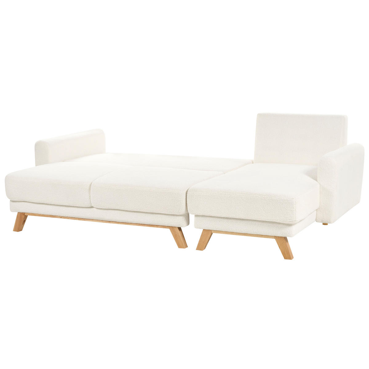 3-SITZER-ECKSOFA Bouclé cremeweiß rechtsseitig mit Schlaffunktion Stauraum Siro - Hellbraun/Weiß, Textil (240/142cm) - Beliani