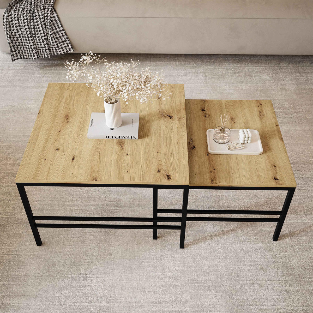 COUCHTISCH Wotan Eiche Schwarze Rahmen - Eiche Wotan/Schwarz, Holzwerkstoff (70/70/46cm) - Idohome