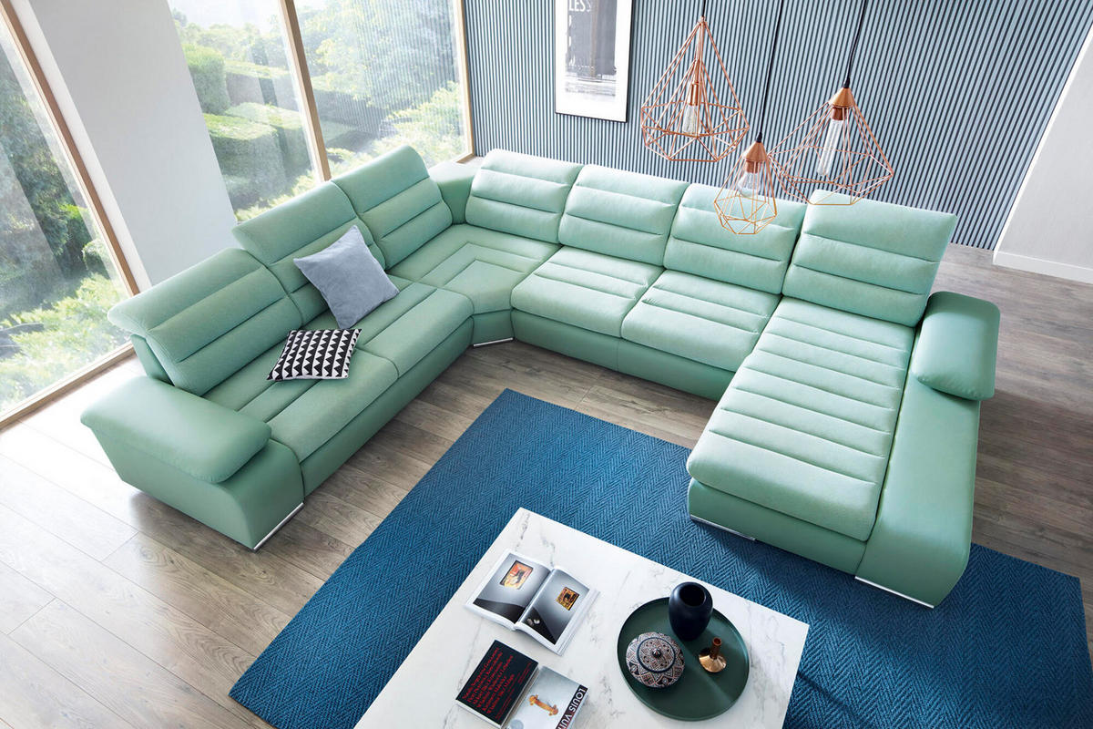 ECKSOFA KORFU Grün 365x365x100 cm - Grün, Textil (365/365cm) - FURNLUX