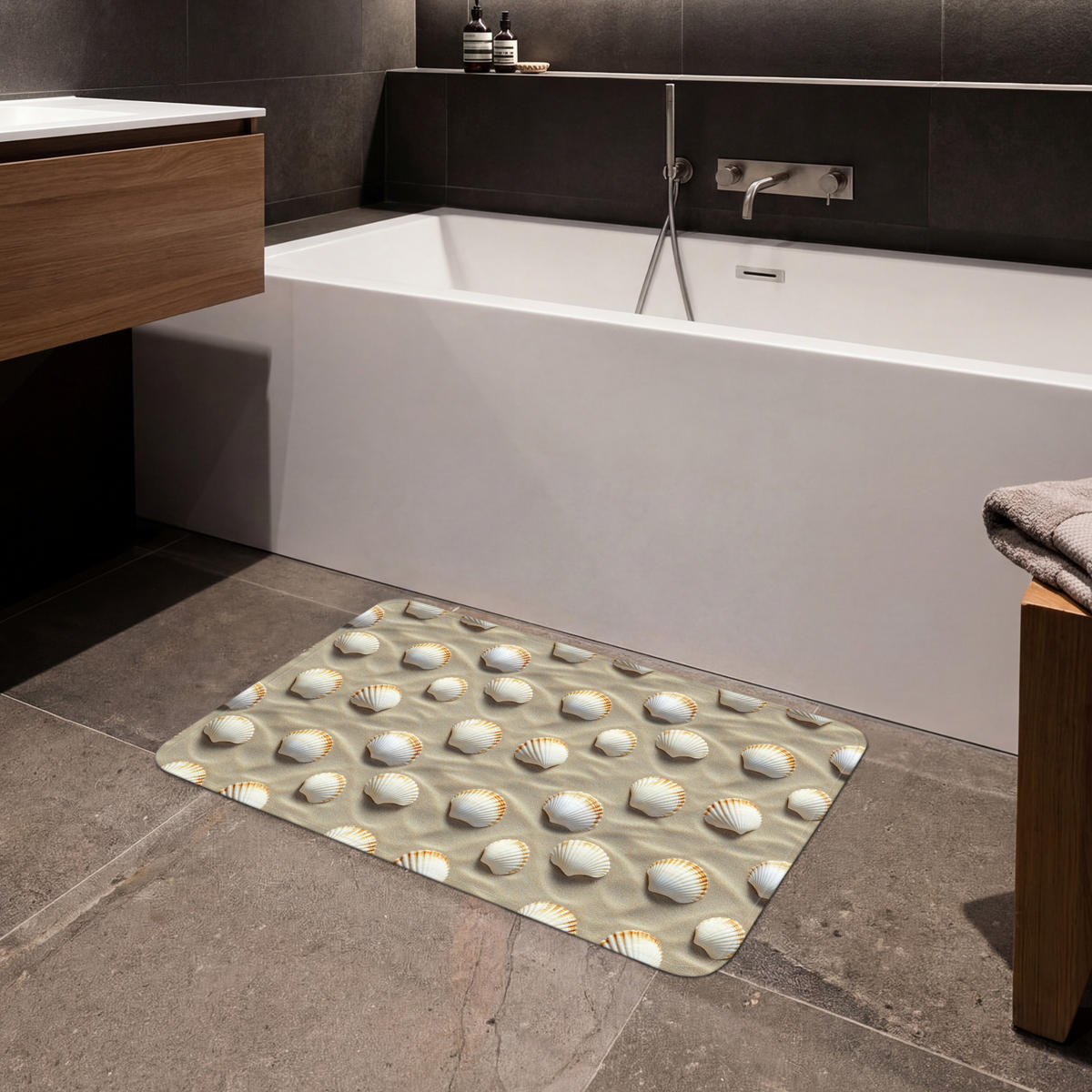 KOUPELNOVÁ PŘEDLOŽKA Mušle - Písek - Námořní 80x50 cm - písková barva, textil/plast (80/50cm) - OnlyWow
