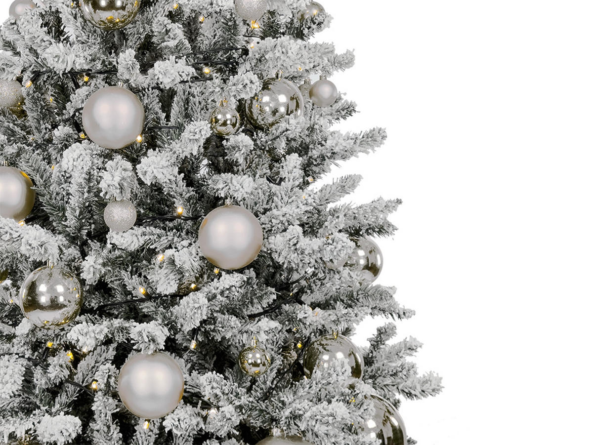LAALU WEIHNACHTSBAUM geschmückt künstlich mit 73 Ornamenten SILVER CHRISTMAS 180 cm Baum mit Ständer und Weihnachtsornamenten - Silberfarben/Weiß, Kunststoff (180cm) - LAALU