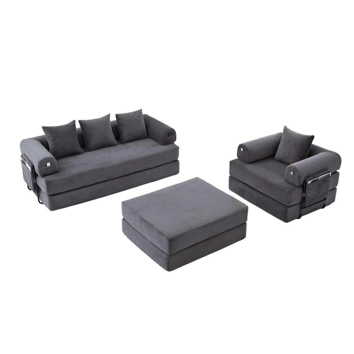 SOFA modular 3-tlg. 200 x 94 x 67 cm Cord Dark Gray - Dunkelgrau, Kunststoff (190/67/312cm) - Meubliv