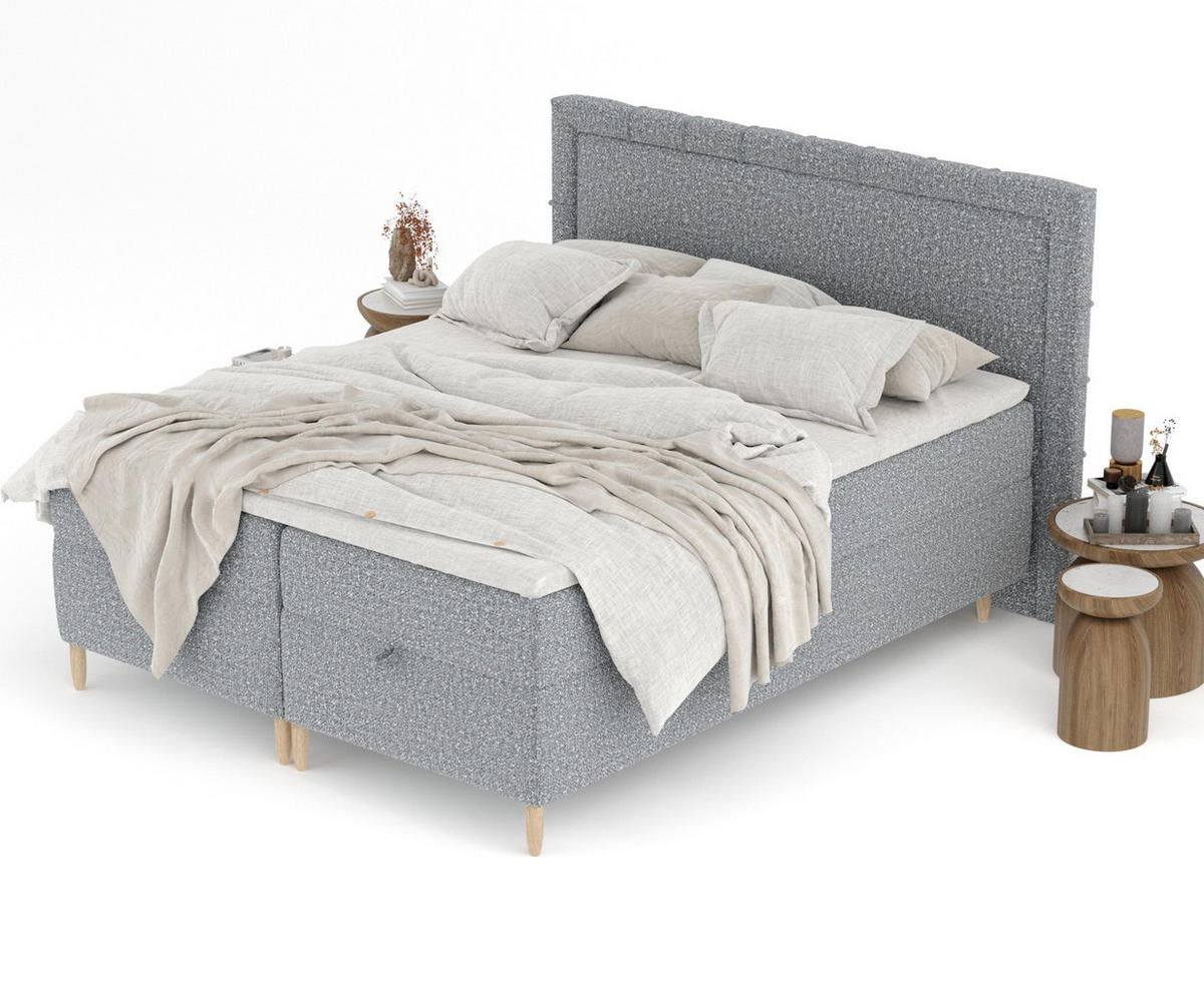BOXBETT Voyage Grau 140/200 cm mit Matratze und Topper - Naturfarben/Grau, Holz/Holzwerkstoff (140/200cm) - Maison de Reve