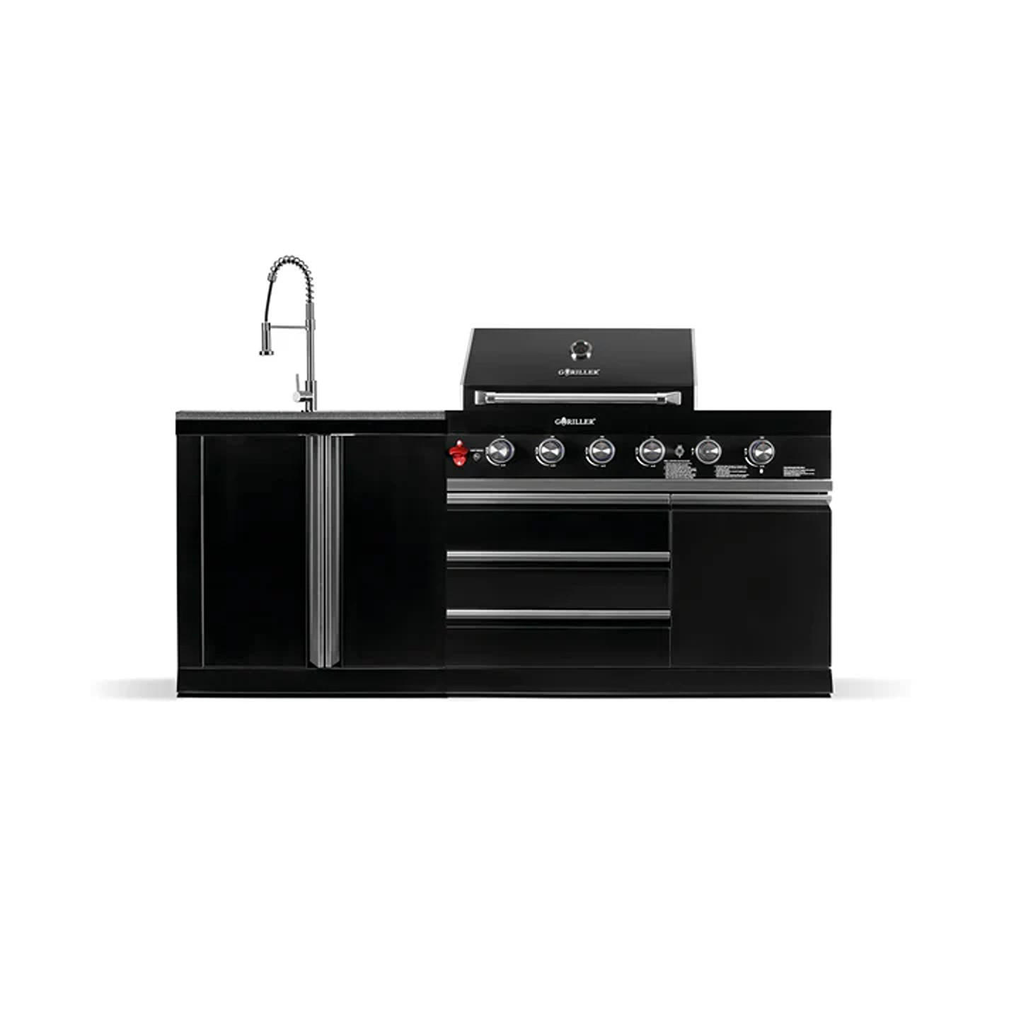 Goriller Outdoorküche Schwarz Hochglanz 200x90x58 cm