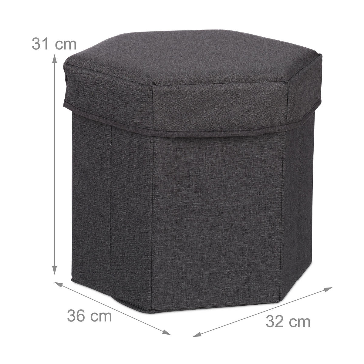 SITZHOCKER - Anthrazit, Holzwerkstoff/Textil (36/31/32cm) - Relaxdays