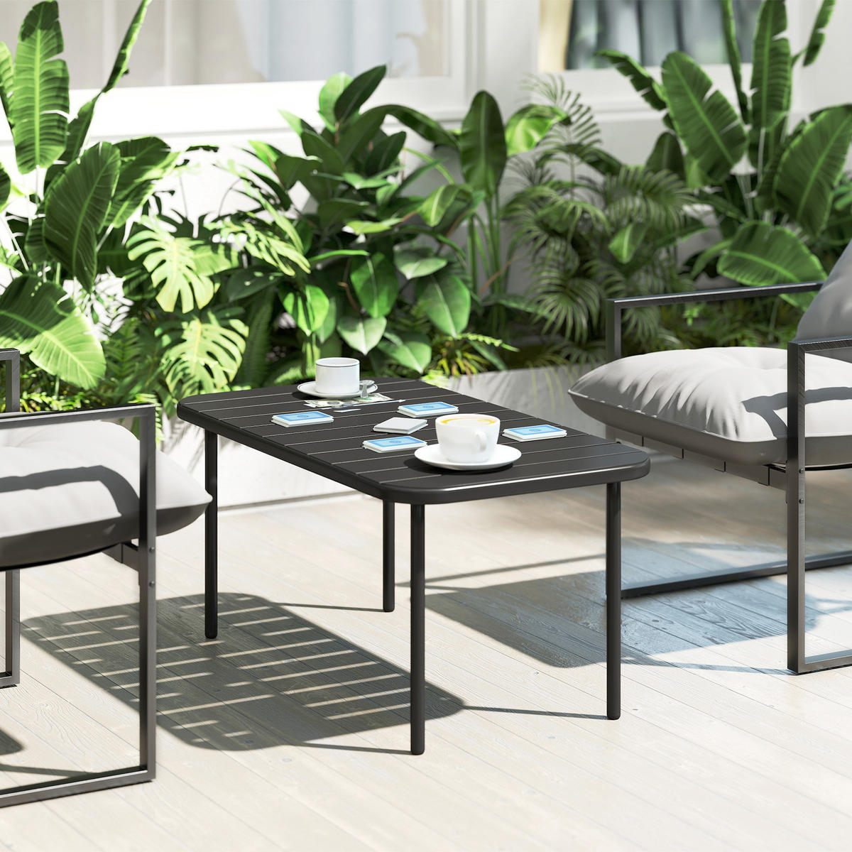 GARTENBEISTELLTISCH DE-14224 verzinkter Stahl mit Lattenrost Schwarz - Schwarz, Metall (90/50/43cm) - ComfortXL