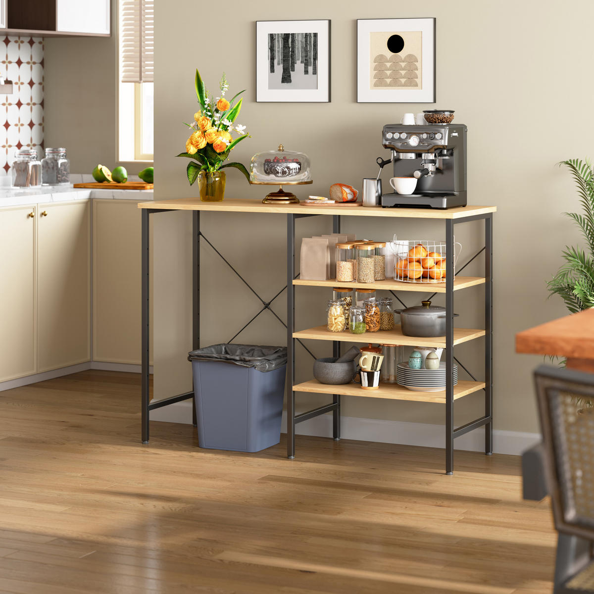 SIDEBOARD 120/40/85,5 cm mit flexibel montierbaren Regalen, Metallgestell und höhenverstellbaren Füßen, Schwarz/Natur - Schwarz, Holzwerkstoff (120/85/40cm) - Redom