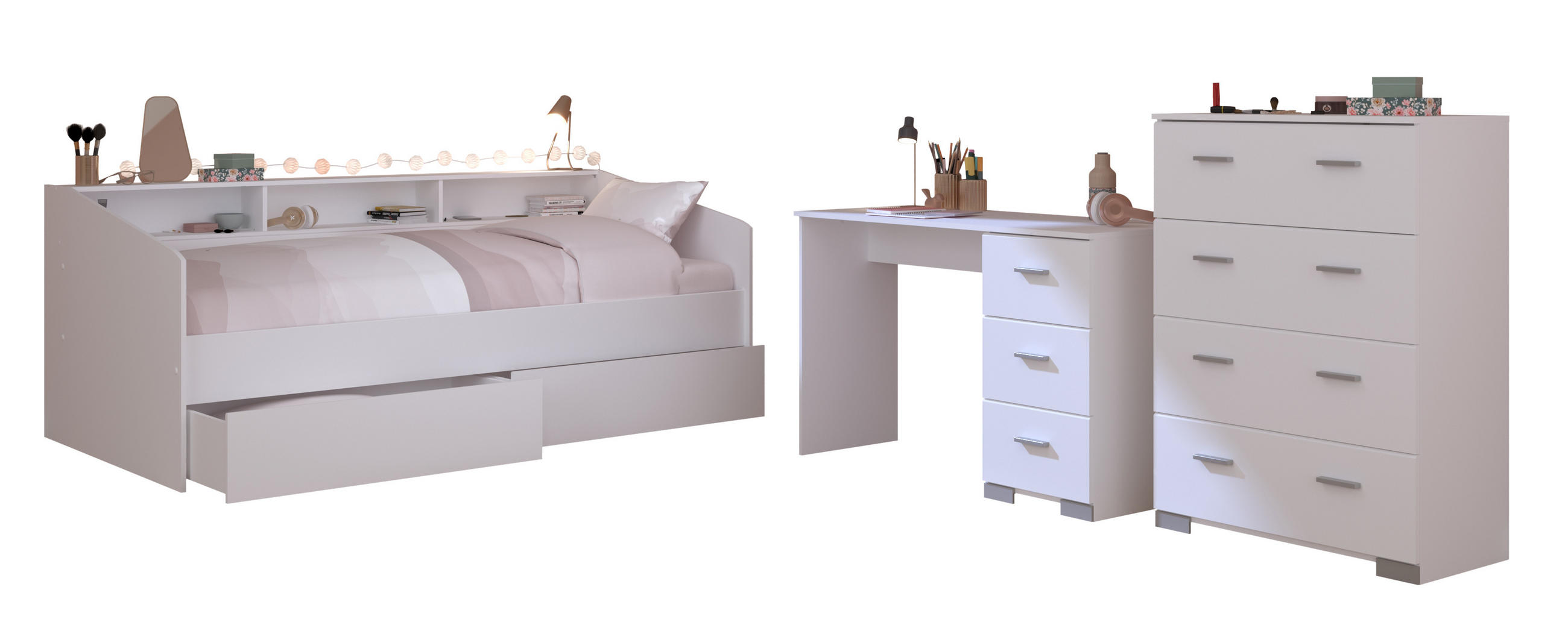 JUGENDZIMMER Sleep 44 in Weiß 4 teilig - Weiß, Holzwerkstoff (120/200/80cm)