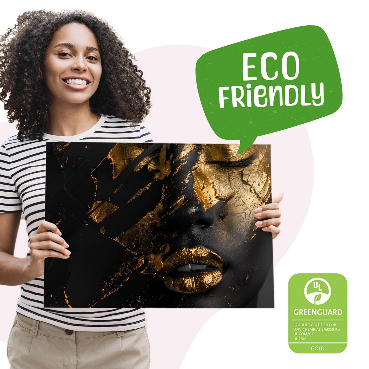 LEINWANDBILD für Wohnzimmer abstraktes Porträt Frau Glamour 90cm x 60cm - Beige/Schwarz, Textil (90/60cm) - Muralo