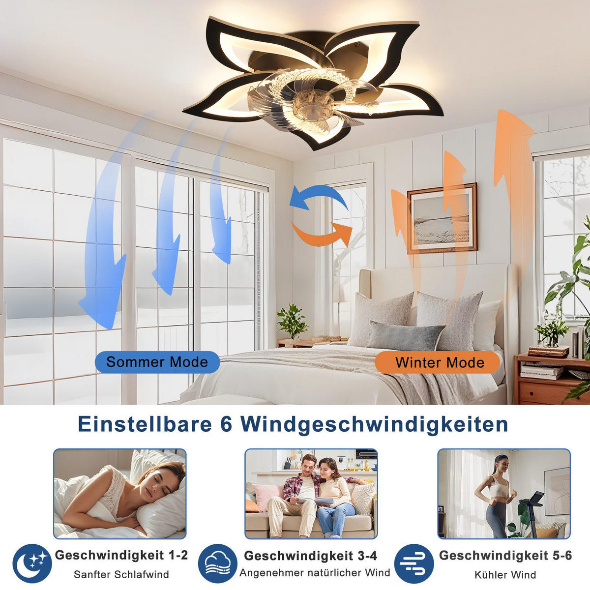 STROPNÝ ventilátor Ettlingen II, 62x62x15 cm - čierna, plast (62/62/15cm) - Nettlife