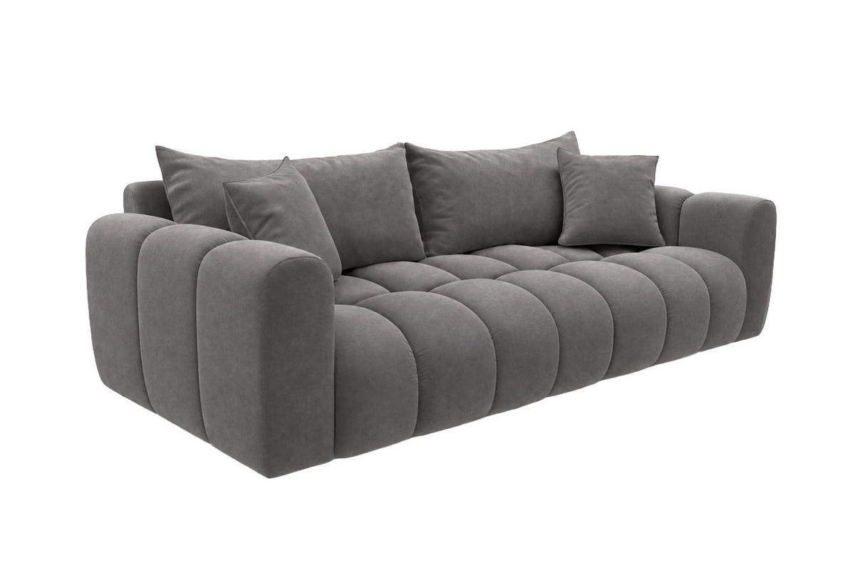 ROZKLÁDACÍ POHOVKA s úložným prostorem, velurová tkanina Bluvel, Popelavě šedá, COSMOPOLITAN - světle šedá, dřevo (240/97cm) - Kaiser Möbel